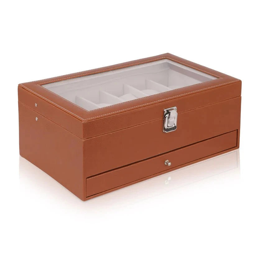 Folk Creations 12 Slots Watch Storage Box with Additional Drawer for Storage free shipping india-cash on delivery