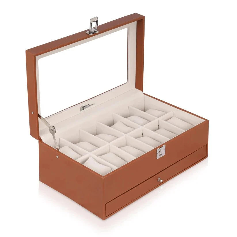 Folk Creations 12 Slots Watch Storage Box with Additional Drawer for Storage free shipping india-cash on delivery