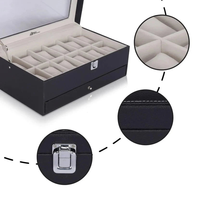 Folk Creations 12 Slots Watch Storage Box with Additional Drawer for Storage free shipping india-cash on delivery