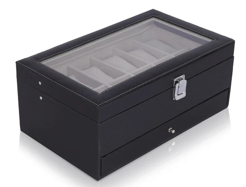 Folk Creations 12 Slots Watch Storage Box with Additional Drawer for Storage free shipping india-cash on delivery