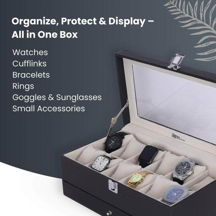 Folk Creations 12 Slots Watch Storage Box with Additional Drawer for Storage free shipping india-cash on delivery