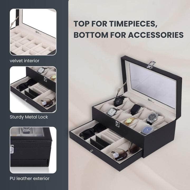 Folk Creations 12 Slots Watch Storage Box with Additional Drawer for Storage free shipping india-cash on delivery