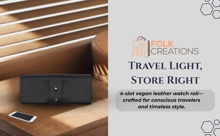 Folk Creations Watch Accessories Black 4-Slots Watch Roll-Up Travel Case 4-slot-watch-roll-up-travel-case-black free shipping india-cash on delivery