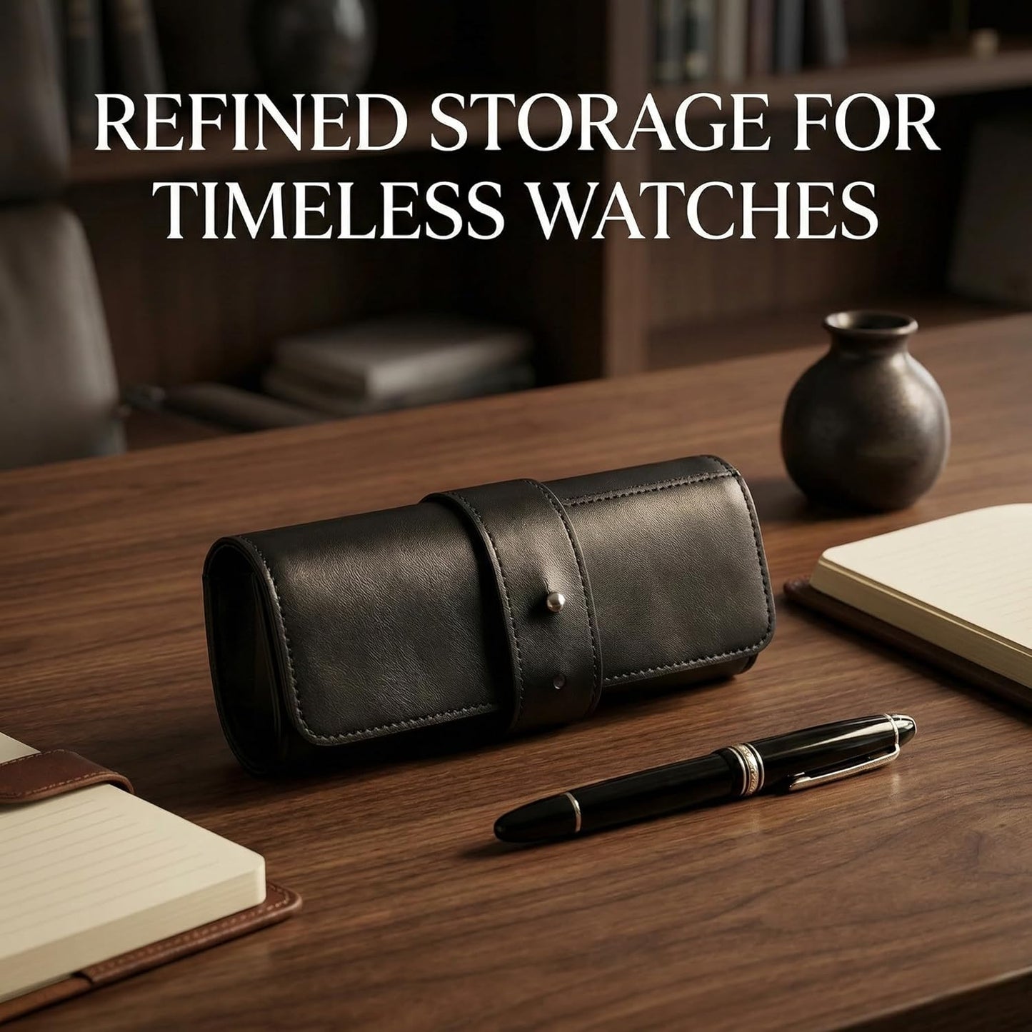 4-Slots Travel Watch Roll Case (BLACK)