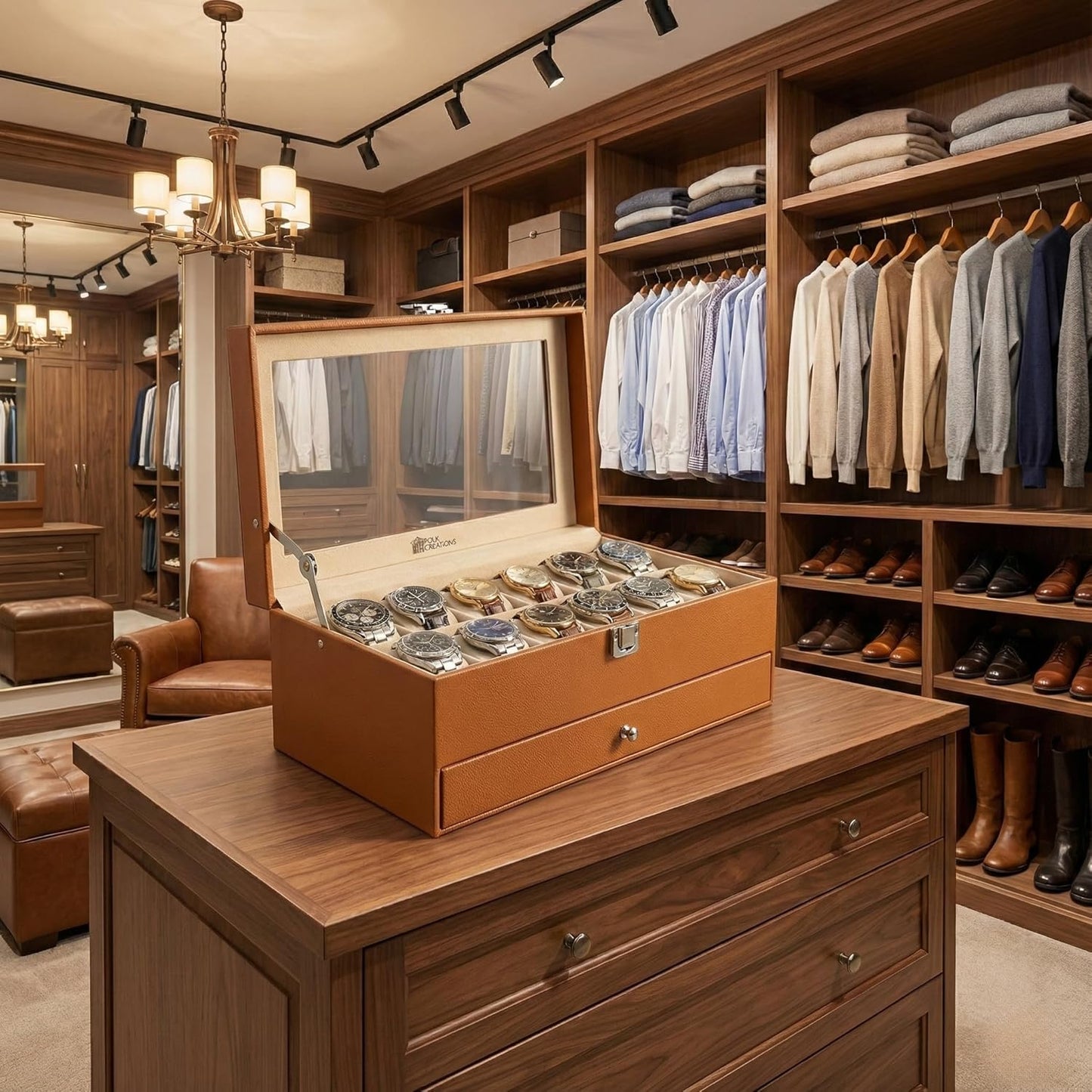 12 Slots Watch Storage Box with Additional Drawer for Storage