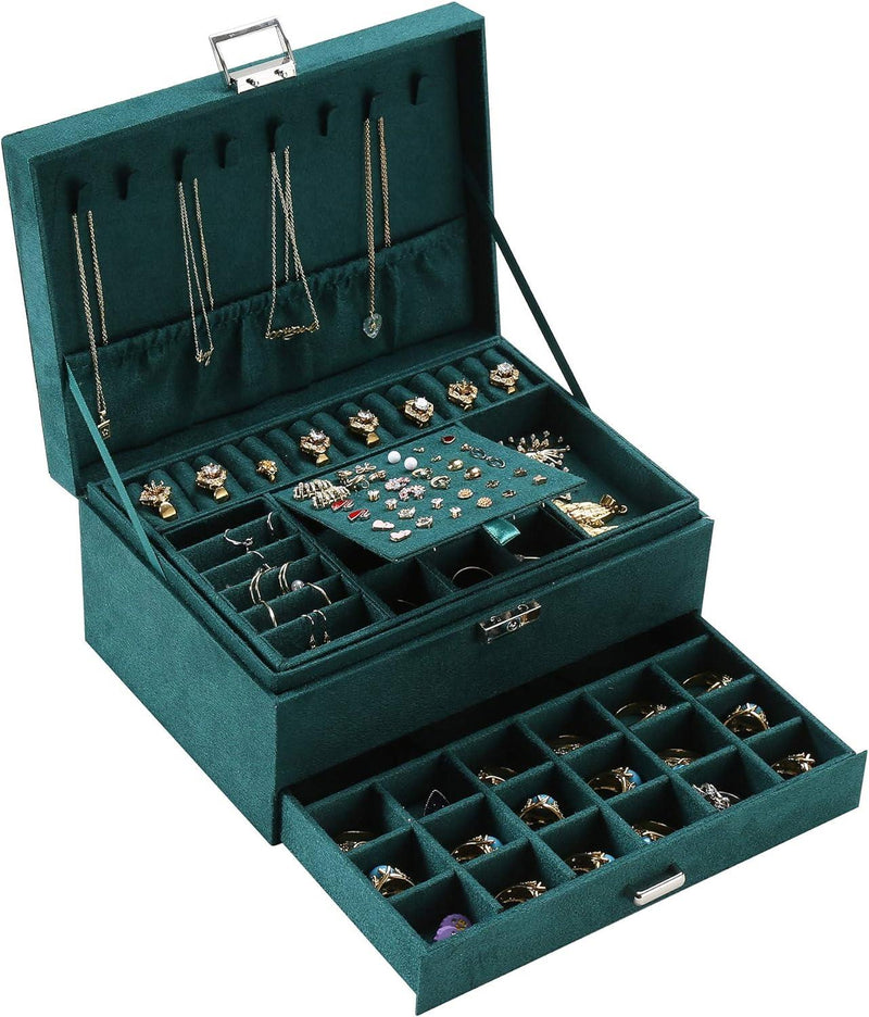Folk Creations 3-Layer Jewelry Organizer Storage Box with Lock 3layer-jewellery-box-green-1