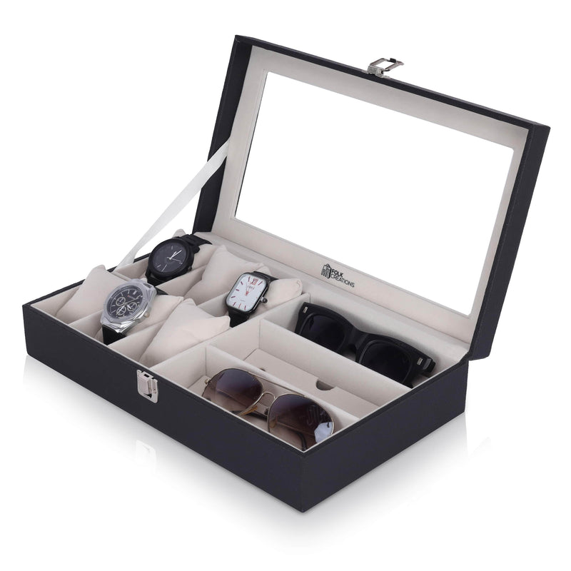 Folk Creations Watch Accessories 6-Watches & 3-Sunglasses Box: Organize in Style! watch-sunglass-organizer