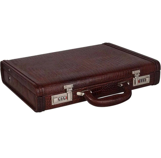 Folk Creations Leather Briefcase Bag | High Security Combo Number Lock | 18 Liters | Color (Brown) | For Men & Women croco-leather-bag-lock free shipping india-cash on delivery