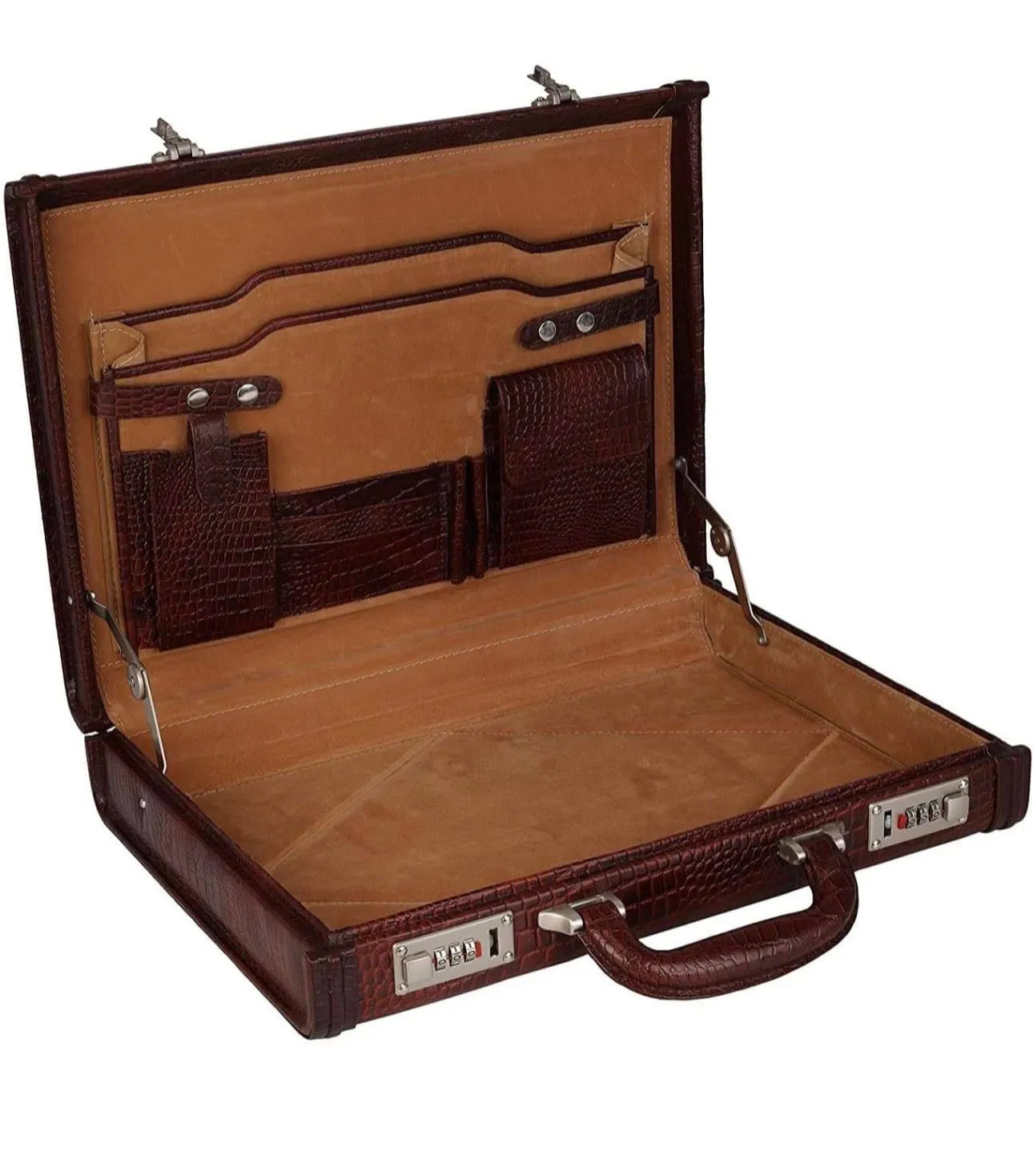 Folk Creations Leather Briefcase Bag | High Security Combo Number Lock | 18 Liters | Color (Brown) | For Men & Women croco-leather-bag-lock free shipping india-cash on delivery