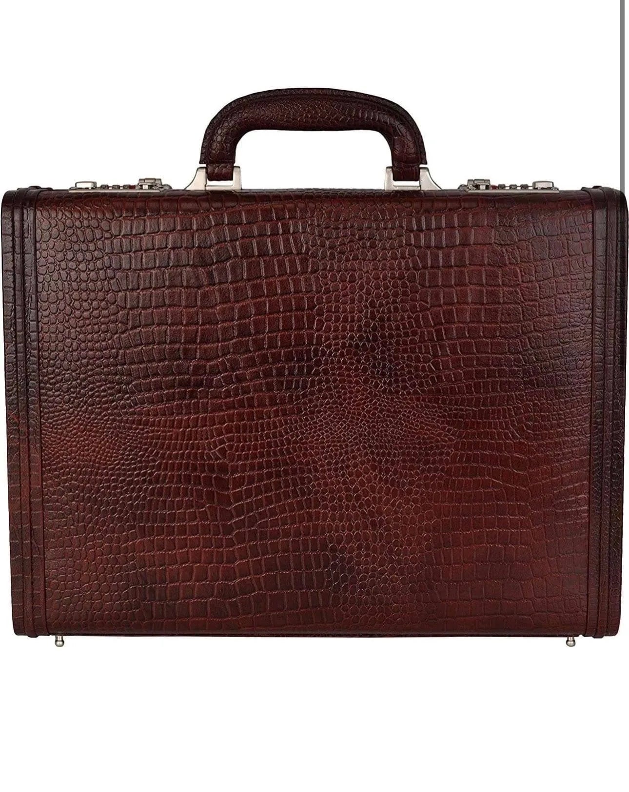 Folk Creations Leather Briefcase Bag | High Security Combo Number Lock | 18 Liters | Color (Brown) | For Men & Women croco-leather-bag-lock free shipping india-cash on delivery