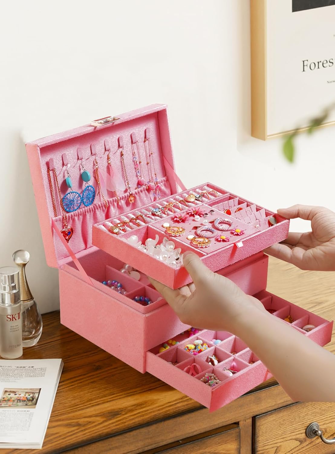 Folk Creations VelvetVault : 3-Layer Jewelry Organizer with Lock free shipping india-cash on delivery