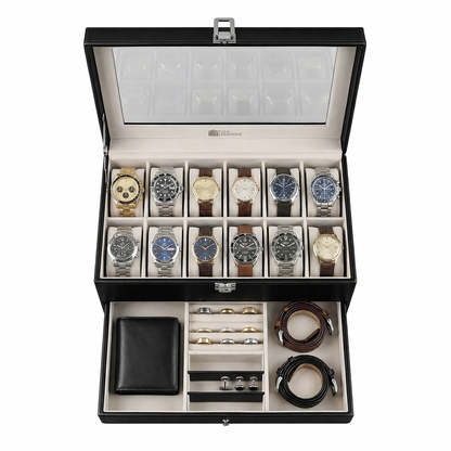 12 Slots Watch Storage Box with Additional Drawer for Storage