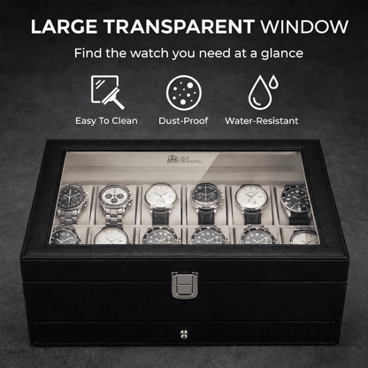 12 Slots Watch Storage Box with Additional Drawer for Storage