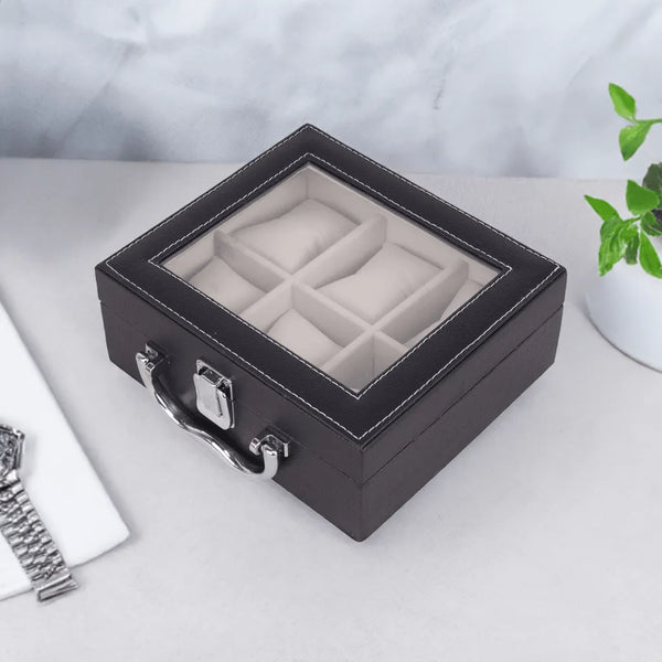 Folk Creations Watch Accessories 6 Slot Square Watch Box with Handle 6-slot-wb-square-handle free shipping india-cash on delivery