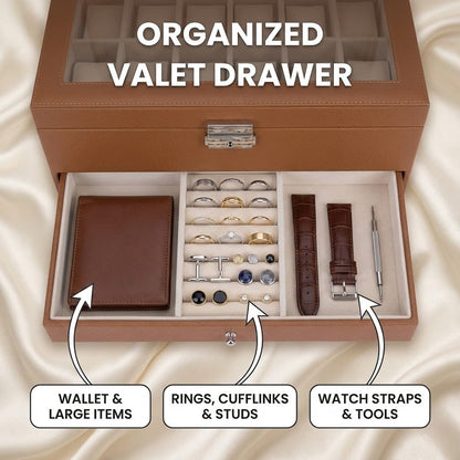 12 Slots Watch Storage Box with Additional Drawer for Storage