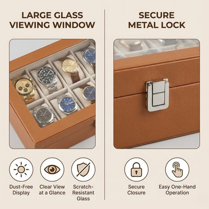 12 Slots Watch Storage Box with Additional Drawer for Storage