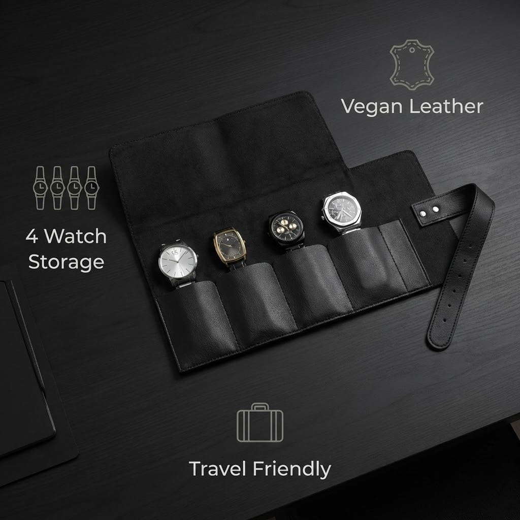 4-Slot Travel Watch Roll | Premium Watch Case for Travel | Scratch-Free Protection