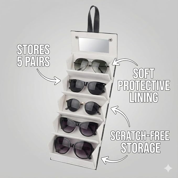 Sunglass Organizer Case with Mirror