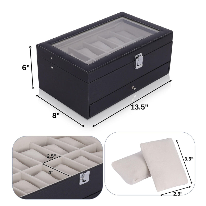 Folk Creations 12 Slots Watch Storage Box with additional Drawer for Storage 12-slots-double-layer-watchbox