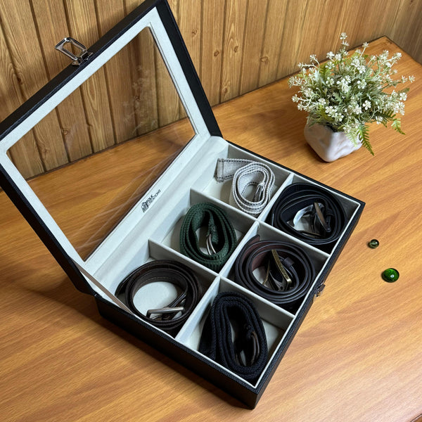 Folk Creations 6 Slots Belt Organizer Box with Transparent Top 6-slot-belt-box-transparent-top