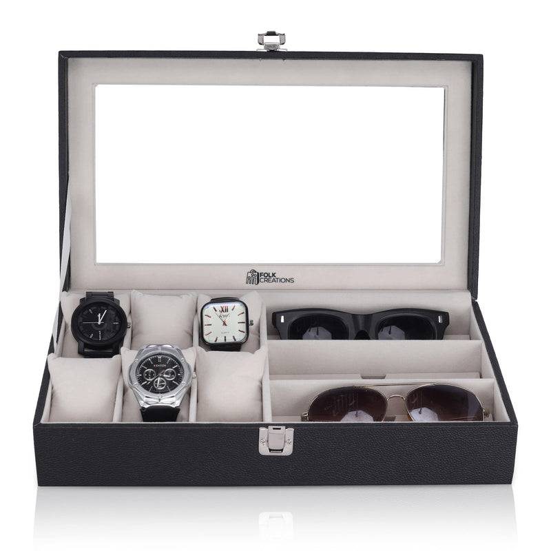 Folk Creations Watch Accessories 6-Watches & 3-Sunglasses Box: Organize in Style! watch-sunglass-organizer