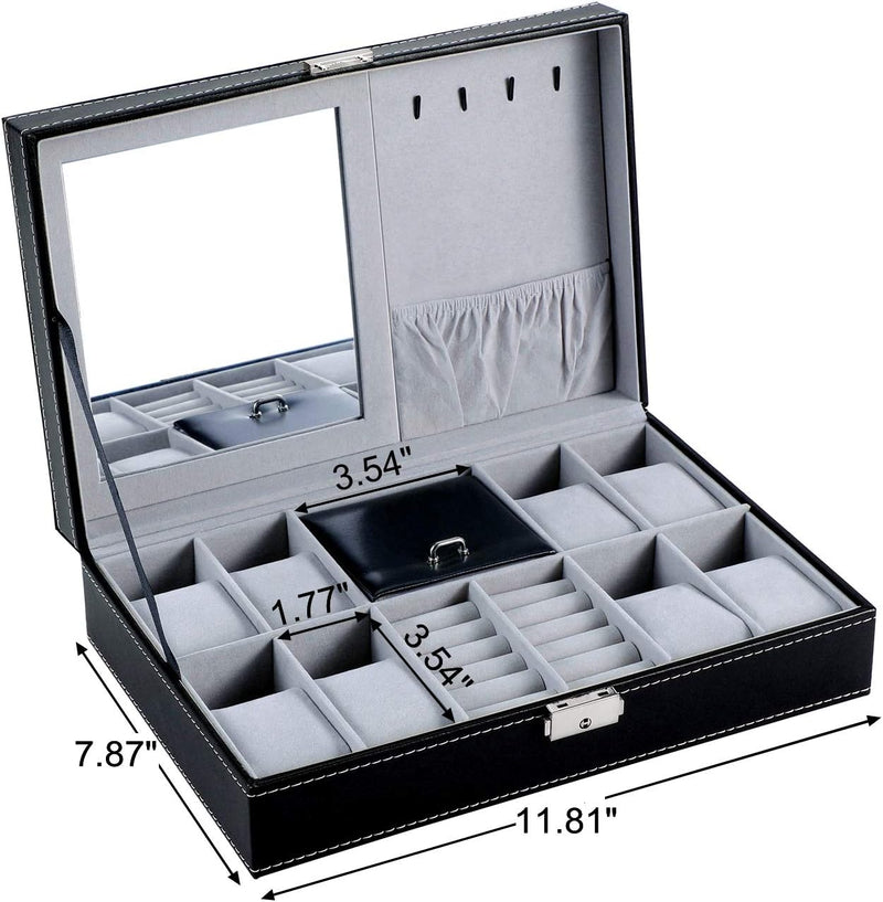 Folk Creations Watch Accessories 8 Slot Multipurpose Watch & Jewellery Organizer Box with Mirror 8-slot-watch-jewelery-box-mirror