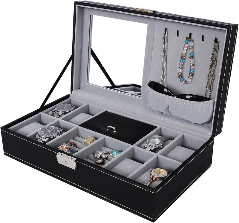 Folk Creations Watch Accessories 8 Slot Multipurpose Watch & Jewellery Organizer Box with Mirror 8-slot-watch-jewelery-box-mirror