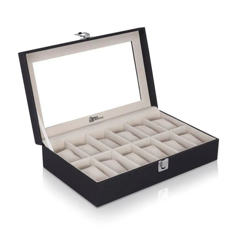 Folk Creations Watch Accessories 12 Slots / Black Premium Watch Box Organizer – Luxury Storage for Watch Collections watch-organizer-12-slots-black free shipping india-cash on delivery