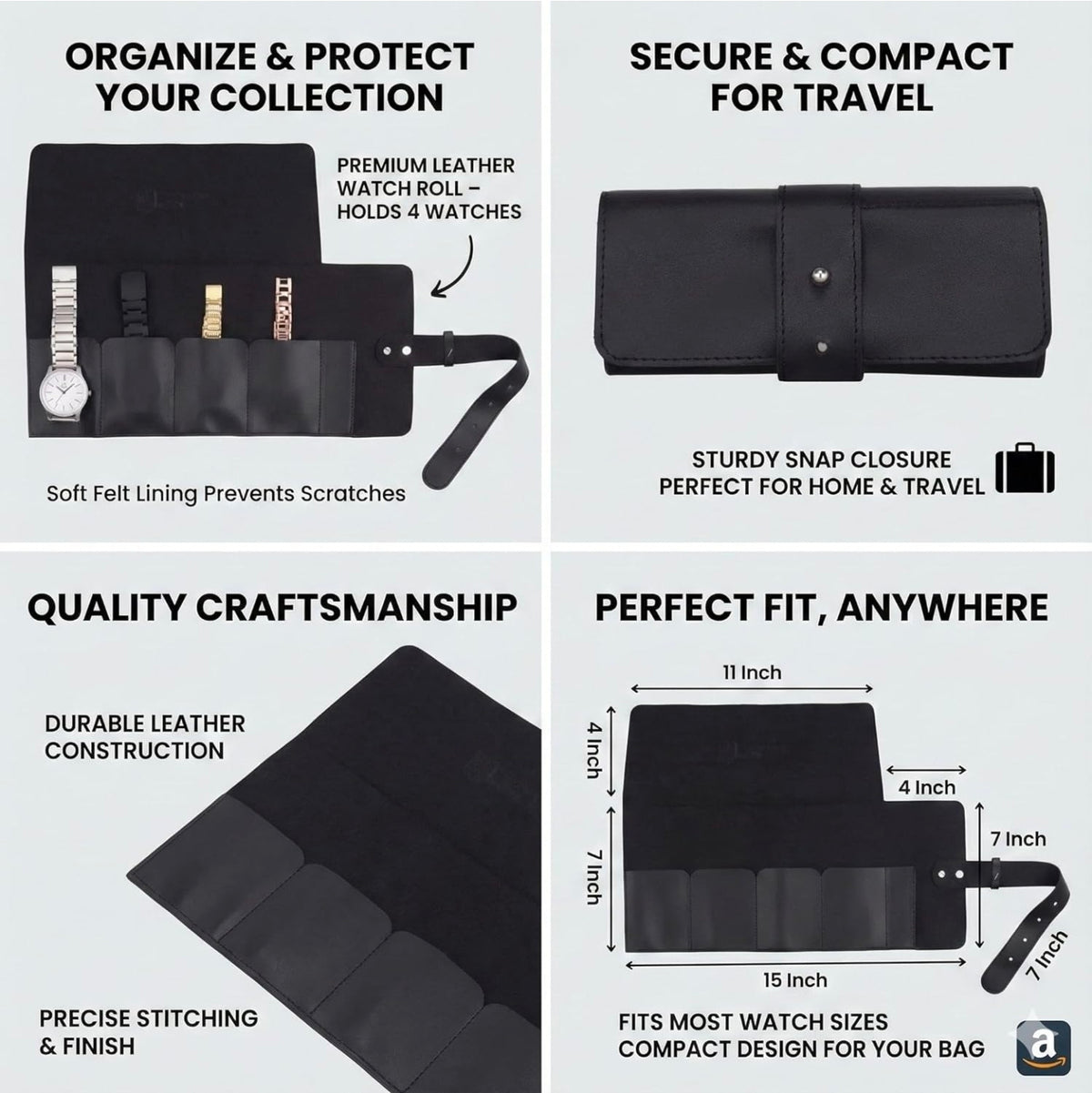 4-Slot Travel Watch Roll | Premium Watch Case for Travel | Scratch-Free Protection