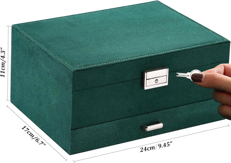 Folk Creations VelvetVault : 3-Layer Jewelry Organizer with Lock 3layer-jewellery-box-green-1 free shipping india-cash on delivery